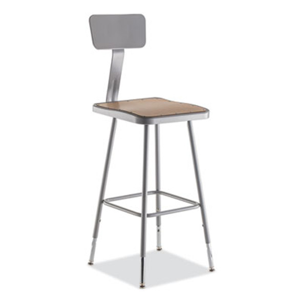 6300 Series Height Adjustable Heavy-Duty Square Seat Stool w/ Back, Supports 500 Lb, 23.75" To 31.75" Seat Height, Brown/Gray