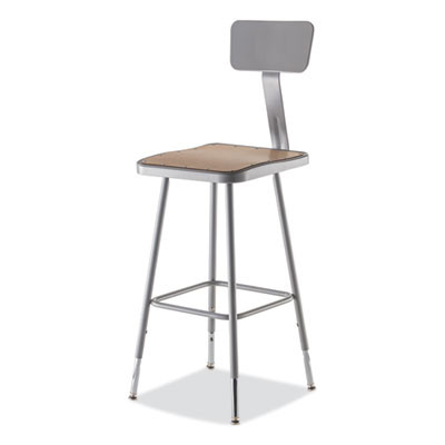 6300 Series Height Adjustable Heavy-Duty Square Seat Stool w/ Back, Supports 500 Lb, 23.75" To 31.75" Seat Height, Brown/Gray