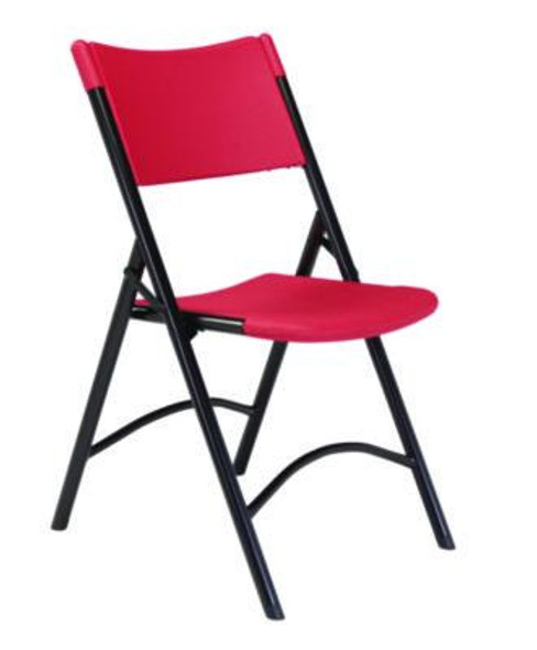 600 Series Heavy Duty Plastic Folding Chair, Supports Up To 500 Lb, 18" Seat Height, Red Seat/Back, Black Base, 4/Carton