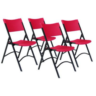 600 Series Heavy Duty Plastic Folding Chair, Supports Up To 500 Lb, 18" Seat Height, Red Seat/Back, Black Base, 4/Carton