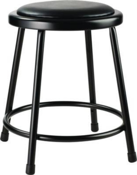 6400 Series Fixed Height Heavy Duty Vinyl Padded Steel Stool, Backless, Supports 500 Lb, 18" Seat Height, Black Seat/Base