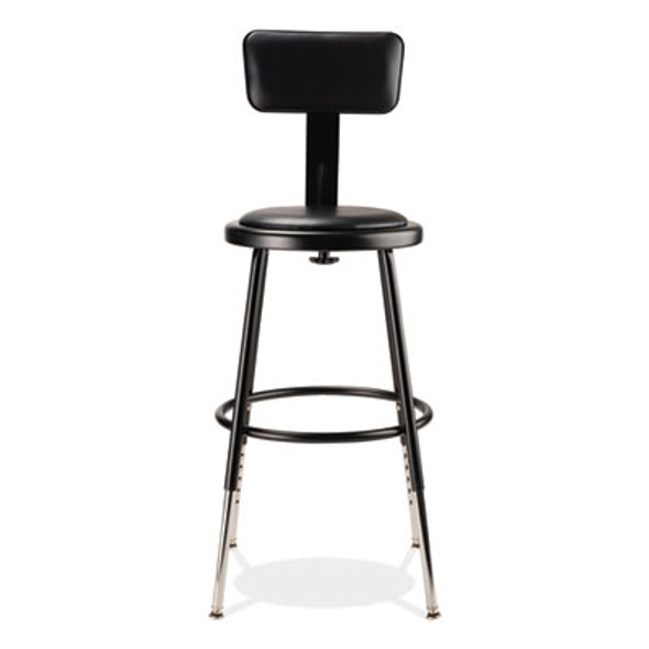 6400 Series Height Adjustable Heavy Duty Vinyl Steel Stool With Backrest, Supports 300 Lb, 19" To 27" Seat Height, Black