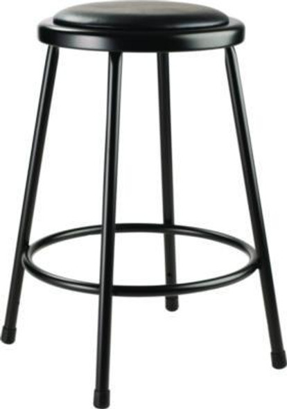 6400 Series Fixed Height Heavy Duty Vinyl Padded Steel Stool, Backless, Supports 500 Lb, 24" Seat Height, Black Seat/Base