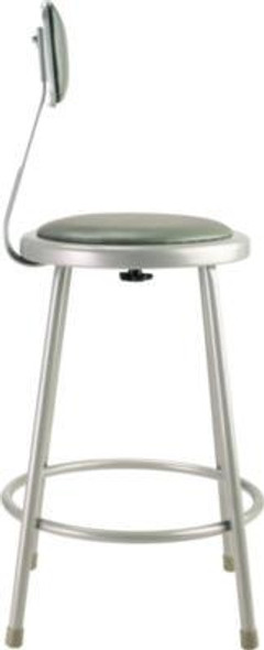 6400 Series Heavy Duty Vinyl Padded Steel Stool With Backrest, Supports Up To 500 Lb, 24" Seat Height, Gray Seat, Gray Base