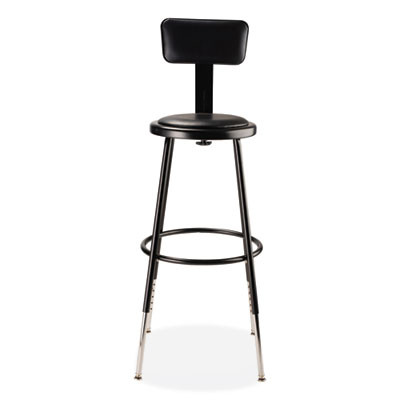 6400 Series Height Adj Heavy Duty Vinyl Steel Stool w/Backrest, Supports 300 Lb, 25"-33" Seat Ht, Black