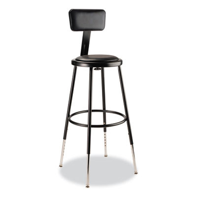 6400 Series Height Adj Heavy Duty Vinyl Steel Stool w/Backrest, Supports 300 Lb, 25"-33" Seat Ht, Black