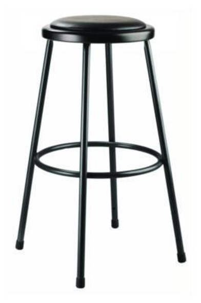 6400 Series Fixed Height Heavy Duty Vinyl Padded Steel Stool, Backless, Supports 500 Lb, 30" Seat Height, Black Seat/Base