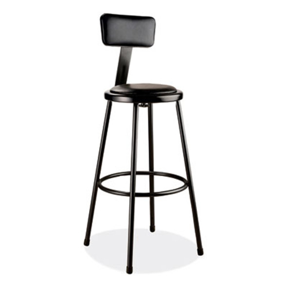 6400 Series Heavy Duty Vinyl Padded Stool With Backrest, Supports 300 Lb, 30" Seat Height, Black Seat/Back/Base