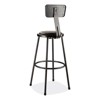6400 Series Heavy Duty Vinyl Padded Stool With Backrest, Supports 300 Lb, 30" Seat Height, Black Seat/Back/Base