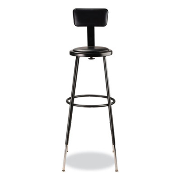 6400 Series Height Adjustable Heavy Duty Vinyl Padded Stool With Backrest, Supports 300 Lb, 32" To 39" Seat Height, Black