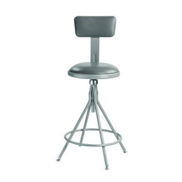 6500 Series Height Adj Heavy Duty Vinyl Swivel Stool With Backrest, Supports Up To 500 Lb, 24" To 30" Seat Height, Gray