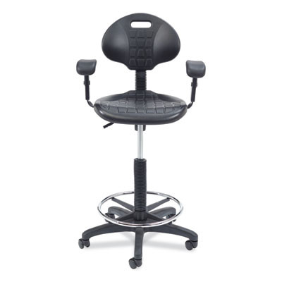6700 Series Adjustable Height Polyurethane Task Stool With Arms, Supports Up To 300 Lb, 22" To 32" Seat Height, Black