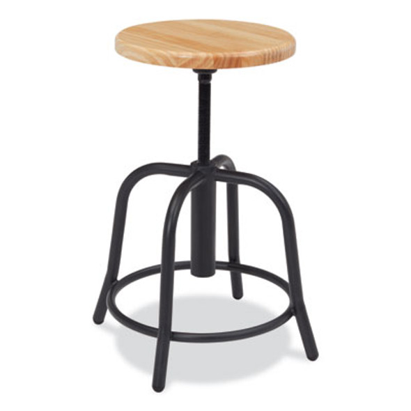6800 Series Height Adjustable Wood Seat Swivel Stool, Supports Up To 300 Lb, 19" To 25" Seat Height, Maple Seat/Black Base