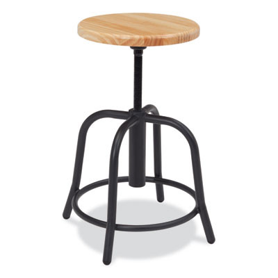 6800 Series Height Adjustable Wood Seat Swivel Stool, Supports Up To 300 Lb, 19" To 25" Seat Height, Maple Seat/Black Base
