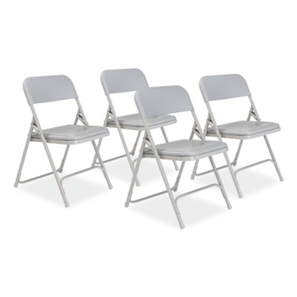 800 Series Premium Plastic Folding Chair, Supports Up To 500 Lb, 18" Seat Height, Gray Seat, Gray Back, Gray Base, 4/Carton