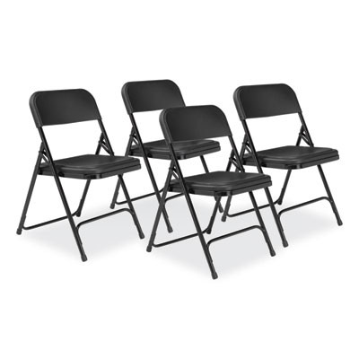 800 Series Plastic Folding Chair, Supports Up To 500 Lb, 18" Seat Height, Black Seat, Black Back, Black Base, 4/Carton