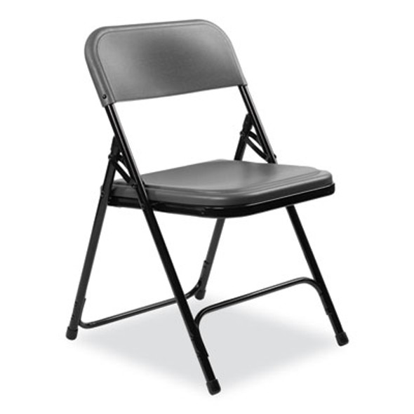 800 Series Plastic Folding Chair, Supports Up To 500 Lb, 18" Seat Height, Charcoal Seat, Charcoal Back, Black Base, 4/Carton