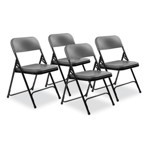 800 Series Plastic Folding Chair, Supports Up To 500 Lb, 18" Seat Height, Charcoal Seat, Charcoal Back, Black Base, 4/Carton