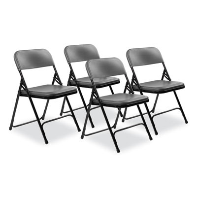 800 Series Plastic Folding Chair, Supports Up To 500 Lb, 18" Seat Height, Charcoal Seat, Charcoal Back, Black Base, 4/Carton
