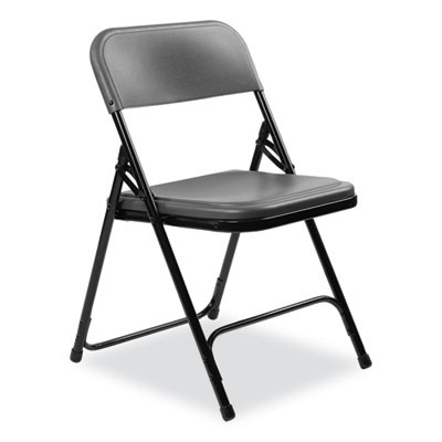 800 Series Plastic Folding Chair, Supports Up To 500 Lb, 18" Seat Height, Charcoal Seat, Charcoal Back, Black Base, 4/Carton
