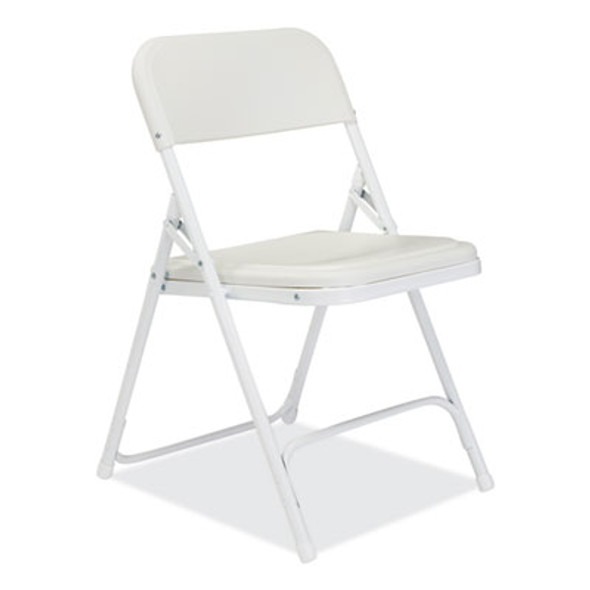 800 Series Plastic Folding Chair, Supports Up To 500 Lb, 18" Seat Height, Bright White Seat, White Base, 4/Carton