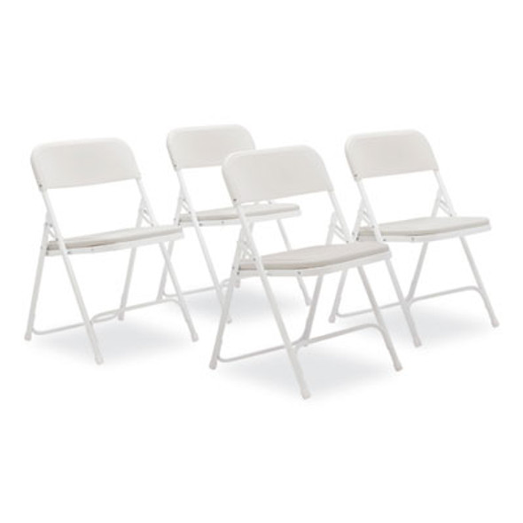 800 Series Plastic Folding Chair, Supports Up To 500 Lb, 18" Seat Height, Bright White Seat, White Base, 4/Carton