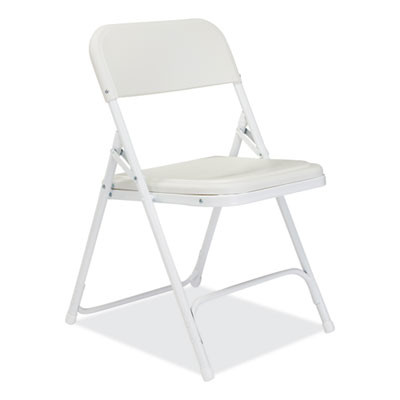 800 Series Plastic Folding Chair, Supports Up To 500 Lb, 18" Seat Height, Bright White Seat, White Base, 4/Carton