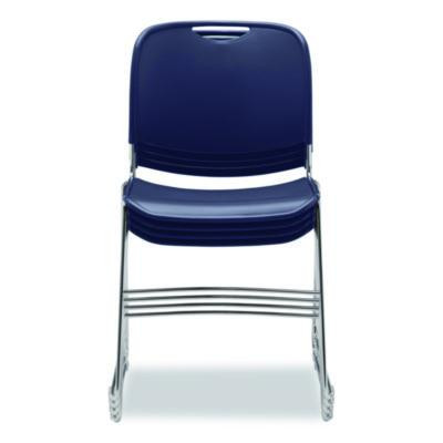 8500 Series Ultra-Compact Plastic Stack Chair, Supports Up To 500 Lbs, 17" Seat Height, Blue Seat/Back, Chrome Base, 4/Carton