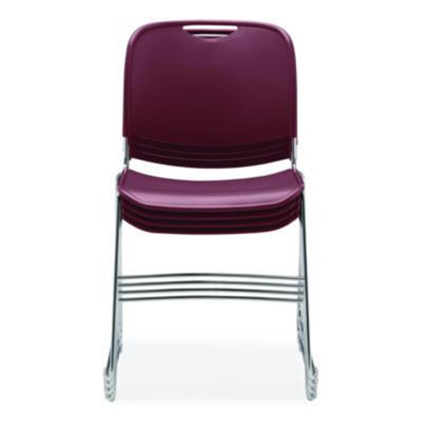 8500 Series Ultra-Compact Plastic Stack Chair, Supports 500 Lbs, 17" Seat Height, Burgundy Seat/Back, Chrome Base, 4/Carton