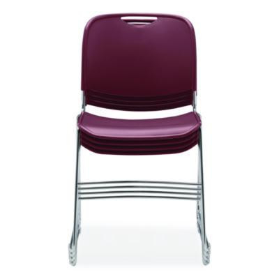 8500 Series Ultra-Compact Plastic Stack Chair, Supports 500 Lbs, 17" Seat Height, Burgundy Seat/Back, Chrome Base, 4/Carton