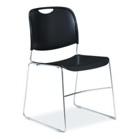 8500 Series Ultra-Compact Plastic Stack Chair, Supports Up To 500 Lbs, 17" Seat Height, Black Seat/Back, Chrome Base, 4/Ct
