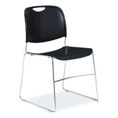 8500 Series Ultra-Compact Plastic Stack Chair, Supports Up To 500 Lbs, 17" Seat Height, Black Seat/Back, Chrome Base, 4/Ct