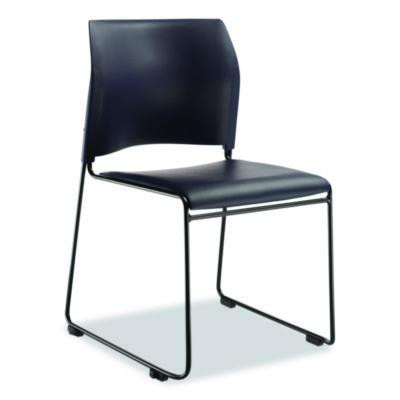 8700 Series Cafetorium Plush Vinyl Stack Chair, Supports Up To 500 Lb, 18" Seat Height, Blue Seat/Back, Black Base, 4/Carton