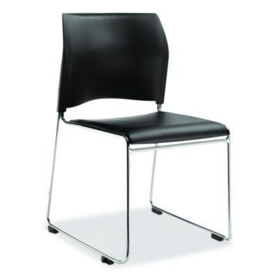 8700 Series Cafetorium Plush Vinyl Stack Chair, Supports Up To 500 Lb, 18" Seat Height, Black Seat/Back, Chrome Base, 4/Ct