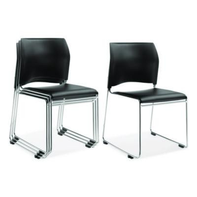 8700 Series Cafetorium Plush Vinyl Stack Chair, Supports Up To 500 Lb, 18" Seat Height, Black Seat/Back, Chrome Base, 4/Ct