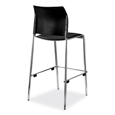 Cafetorium Bar Height Stool, Padded Seat/Back, Supports Up To 500 Lb, 31" Seat Height, Black Seat, Black Back,Chrome Base