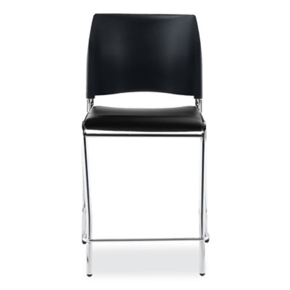 Cafetorium Counter Height Stool, Padded, Supports Up To 300 Lb, 24" Seat Height, Black Seat, Black Back, Chrome Base