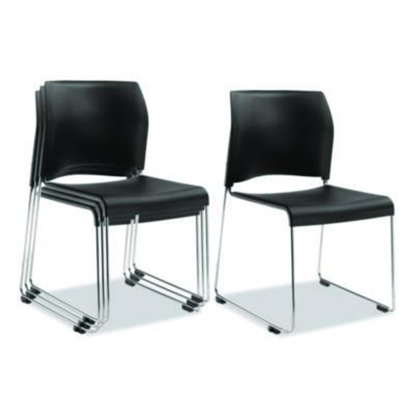 8800 Series Cafetorium Plastic Stack Chair, Supports Up To 500 Lb, 18" Seat Height, Black Seat/Back, Chrome Base, 4/Pack