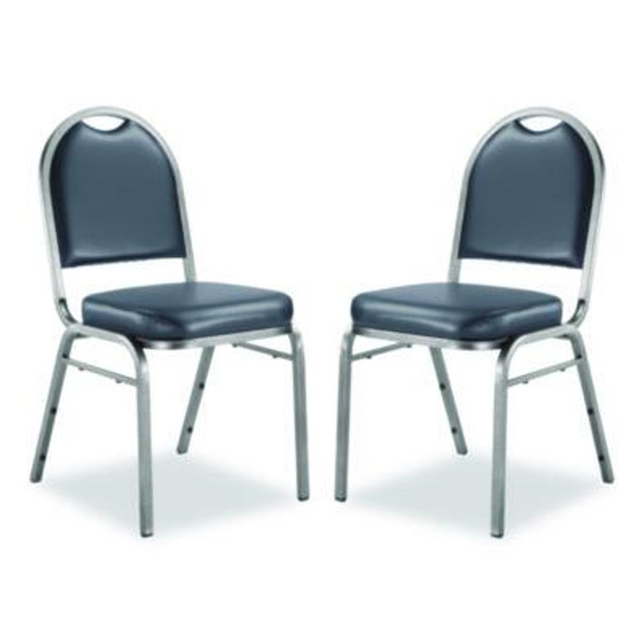 9200 Series Premium Upholstered Stack Chair, Vinyl, Supports 500 Lb, 19" Seat Ht, Midnight Blue Seat/Back, Silver Base, 2/Pk