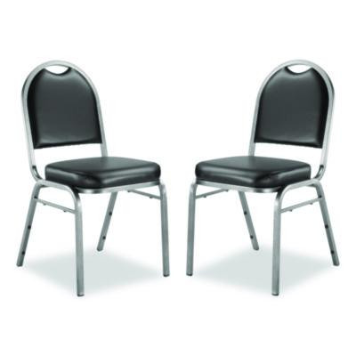 9200 Series Premium Upholstered Stack Chair, Vinyl, Supports Up To 500 Lb,19" Seat Height, Black Seat/Back, Silver Base, 2/Pk