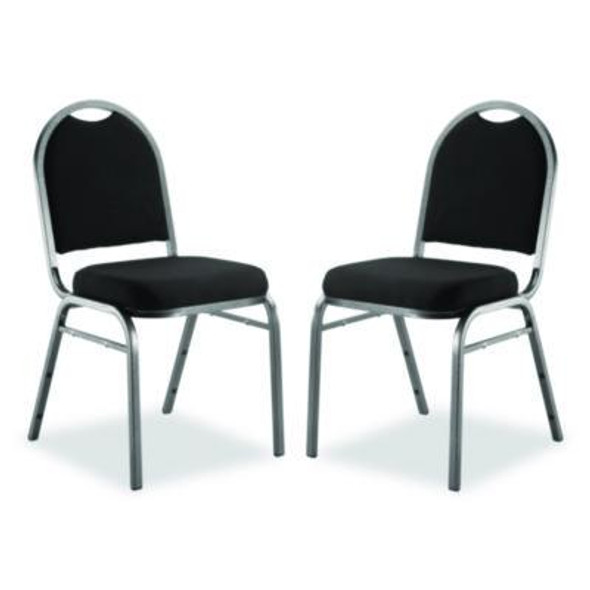 9200 Series Premium Upholstered Stack Chair, Fabric, Supports 500 Lb, 19" Seat Ht, Ebony Black Seat/Back, Silver Base, 2/Pk