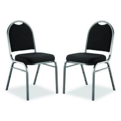 9200 Series Premium Upholstered Stack Chair, Fabric, Supports 500 Lb, 19" Seat Ht, Ebony Black Seat/Back, Silver Base, 2/Pk