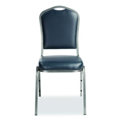 9300 Series Deluxe Upholstered Stack Chair, Vinyl, Supports 500 Lb, 19" Seat Ht, Midnight Blue Seat/Back, Silver Base, 2/Pack