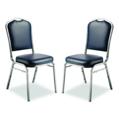 9300 Series Deluxe Upholstered Stack Chair, Vinyl, Supports 500 Lb, 19" Seat Ht, Midnight Blue Seat/Back, Silver Base, 2/Pack