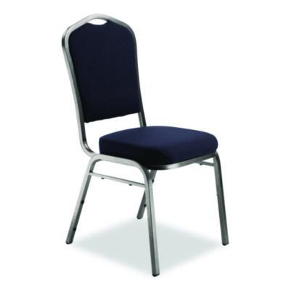 9300 Series Deluxe Upholstered Stack Chair, Fabric, Supports 500 Lb, 19" Seat Ht, Midnight Blue Seat/Back, Silver Base, 2/Pk