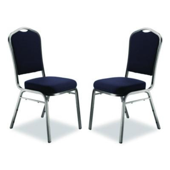 9300 Series Deluxe Upholstered Stack Chair, Fabric, Supports 500 Lb, 19" Seat Ht, Midnight Blue Seat/Back, Silver Base, 2/Pk