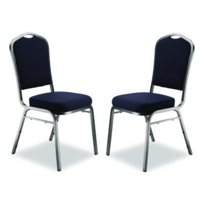 9300 Series Deluxe Upholstered Stack Chair, Fabric, Supports 500 Lb, 19" Seat Ht, Midnight Blue Seat/Back, Silver Base, 2/Pk