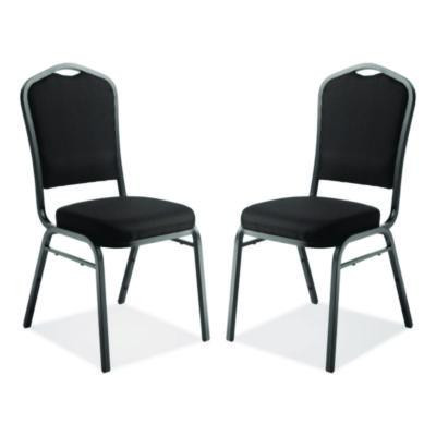 9300 Series Deluxe Upholstered Stack Chair, Fabric, Supports 500 Lb, 19" Seat Height, Ebony Black Seat/Back, Black Base, 2/Pk