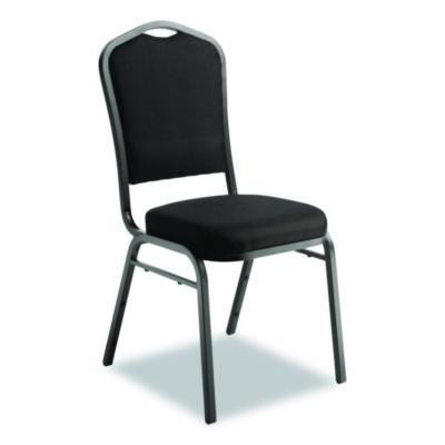 9300 Series Deluxe Upholstered Stack Chair, Fabric, Supports 500 Lb, 19" Seat Height, Ebony Black Seat/Back, Black Base, 2/Pk