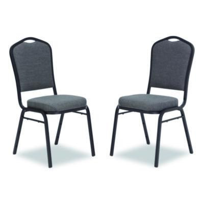 9300 Series Deluxe Upholstered Stack Chair, Fabric, Supports 500 Lb,19" Seat Ht, Nat Graystone Seat/Back, Black Base, 2/Pk